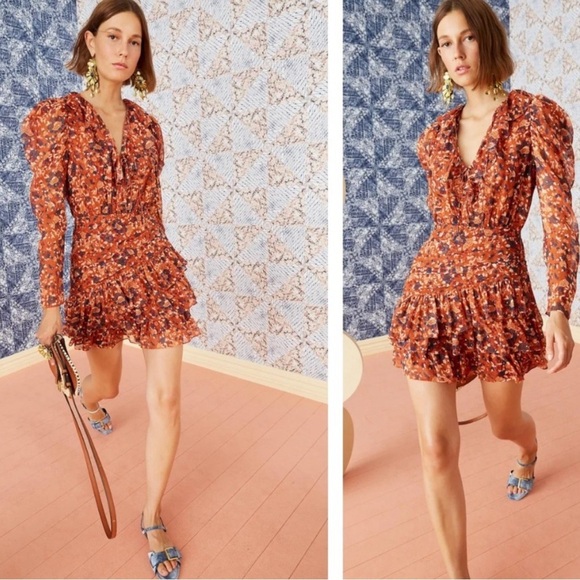 Ulla Johnson Orange Floral Mini Dress - Picture 1 of 7